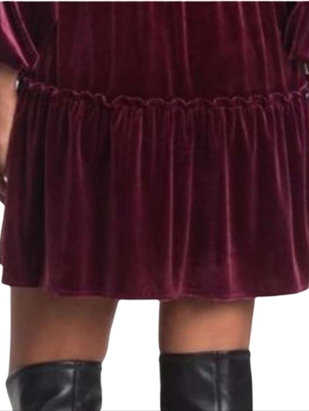 Betsey Johnson Velvet Tiered Babydoll Dress In Burgundy - Picture 14 of 16